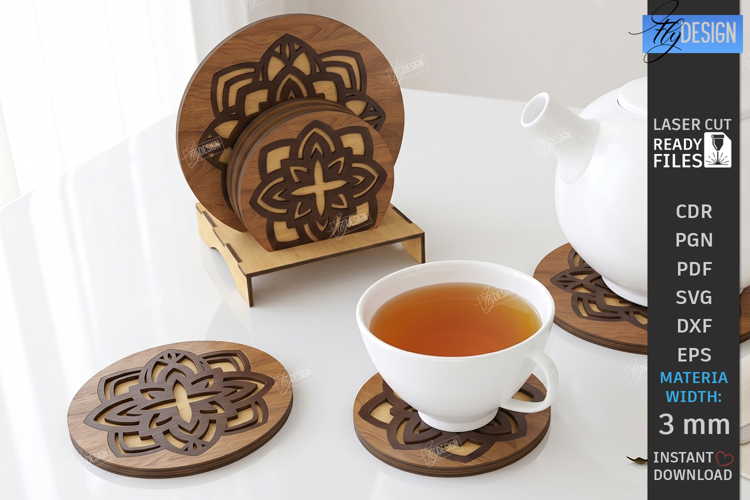 Wooden Coasters Laser Cut Kit | Layered Coasters with Holder