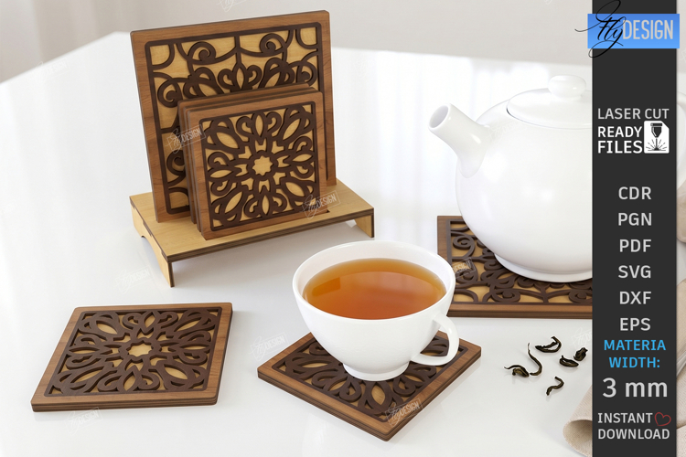 Wooden Coasters Laser Cut Kit | Layered Coasters with Holder