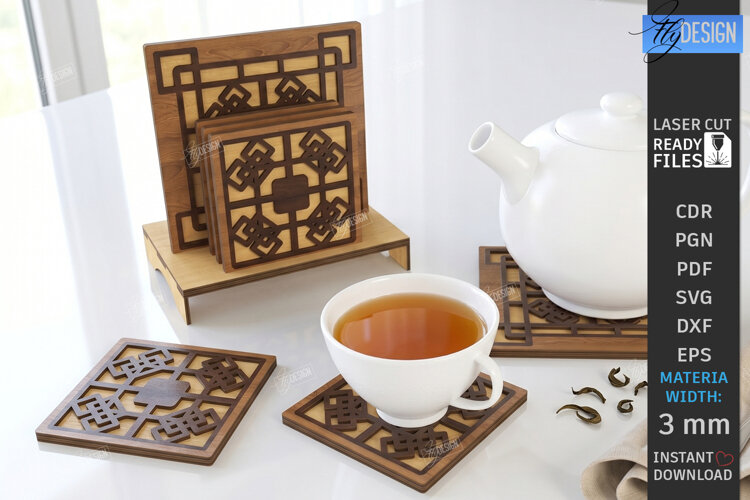 Wooden Coasters Laser Cut Kit | Layered Coasters with Holder example image 1