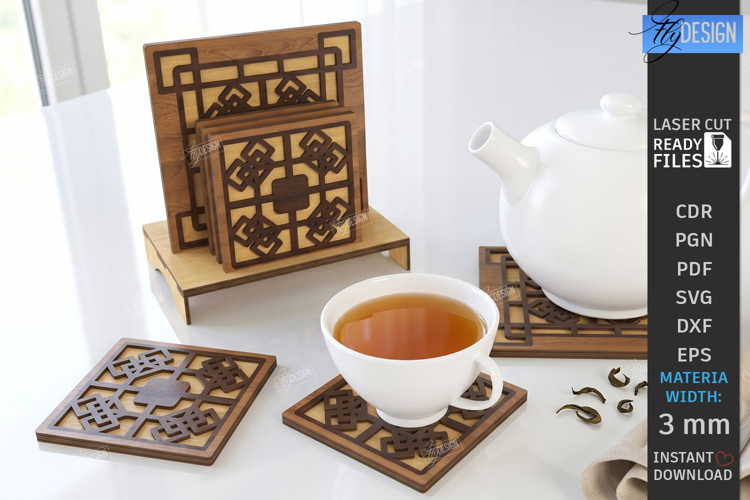 Wooden Coasters Laser Cut Kit | Layered Coasters with Holder