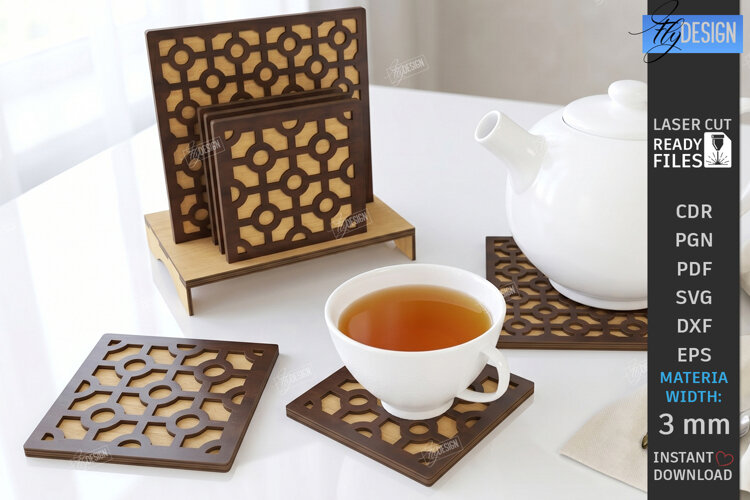 Wooden Coasters Laser Cut Kit | Layered Coasters with Holder example image 1