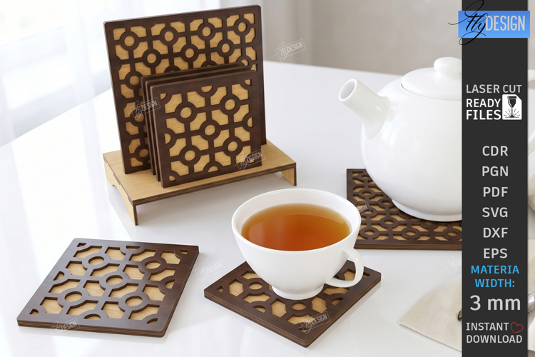 Wooden Coasters Laser Cut Kit | Layered Coasters with Holder