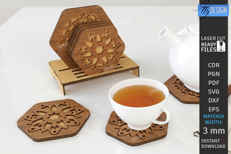 Wooden Coasters Laser Cut Kit | Layered Coasters with Holder
