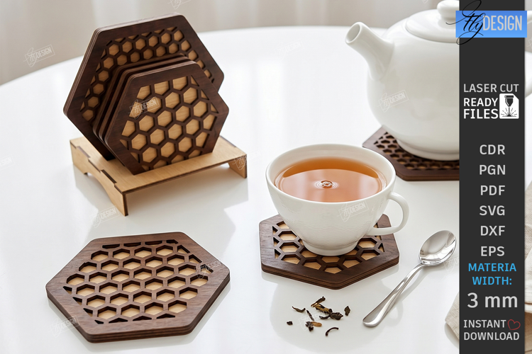 Wooden Coasters Laser Cut Kit | Layered Coasters with Holder
