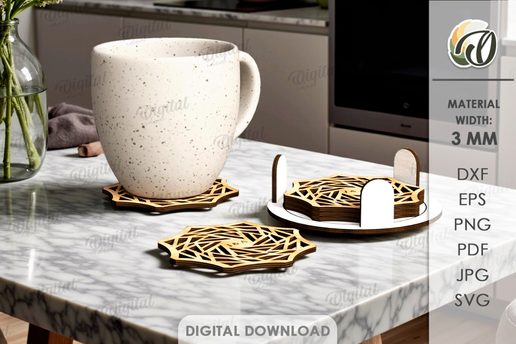 Kitchen Coaster Laser Cut. Drink Coaster With Holder SVG