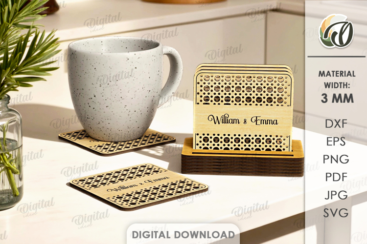 Kitchen Coaster Laser Cut. Drink Coaster With Holder SVG
