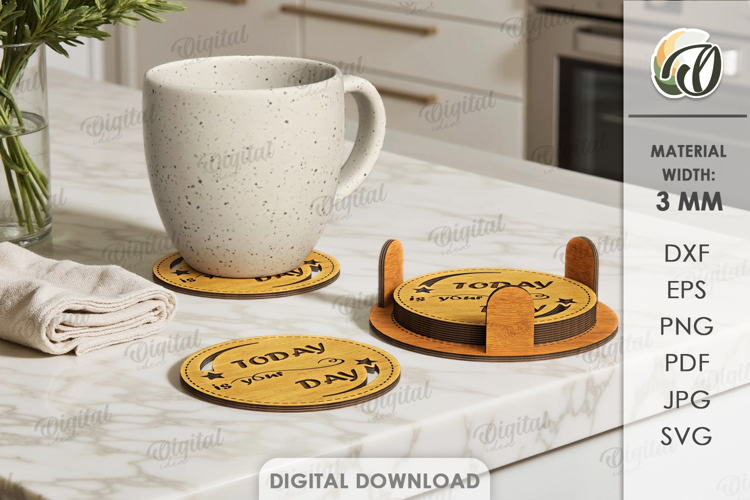 Kitchen Coaster Laser Cut. Drink Coaster With Holder SVG