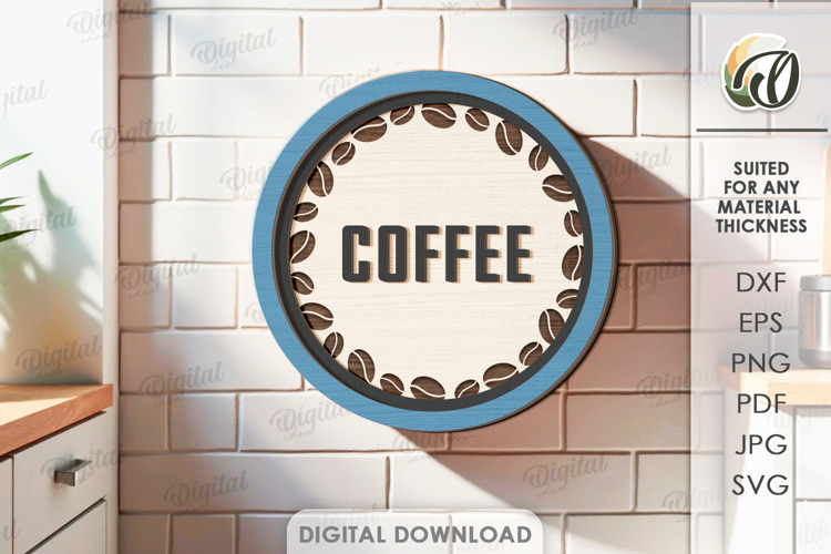 3D Coffee Sign Laser Cut. Kitchen Wall Decor SVG