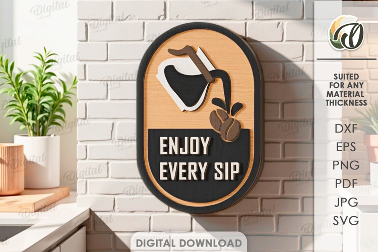 3D Coffee Sign Laser Cut. Kitchen Wall Decor SVG