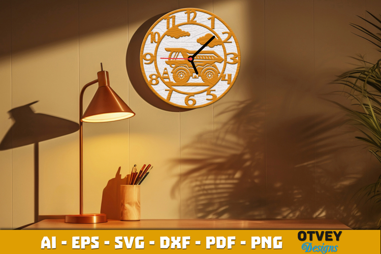 Wooden Construction Wall Clock Lasercut