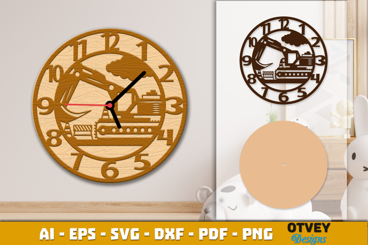 Wooden Construction Wall Clock Lasercut