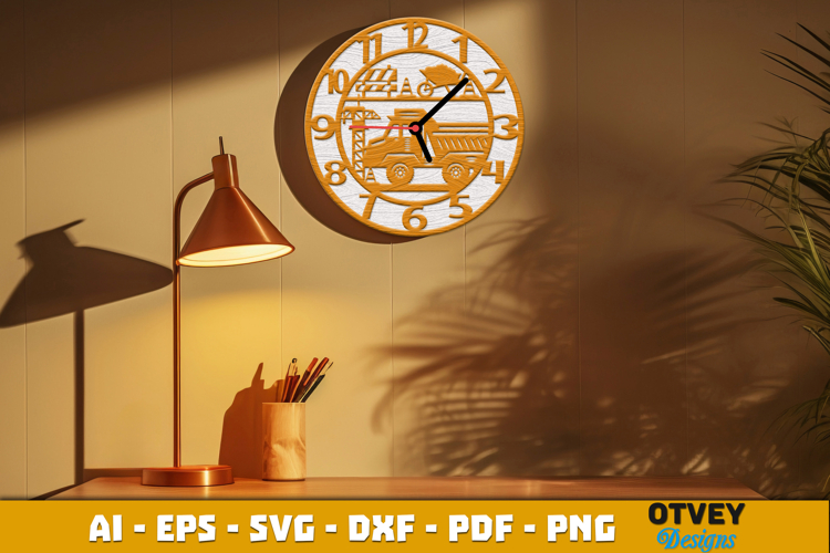 Wooden Construction Wall Clock Lasercut