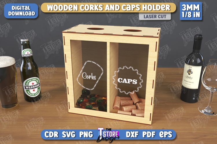 Wine Cork Box Laser Cut|Beer Bottle Caps Box|Cork Collectors example image 1