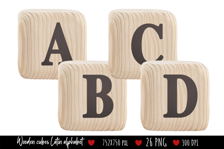 Wooden Cubes Latin Alphabet. Pack 1