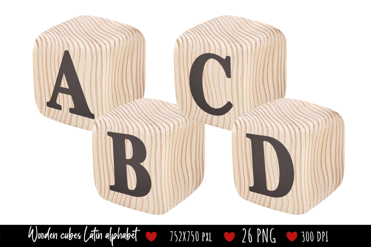 Wooden Cubes Latin Alphabet. Pack 2