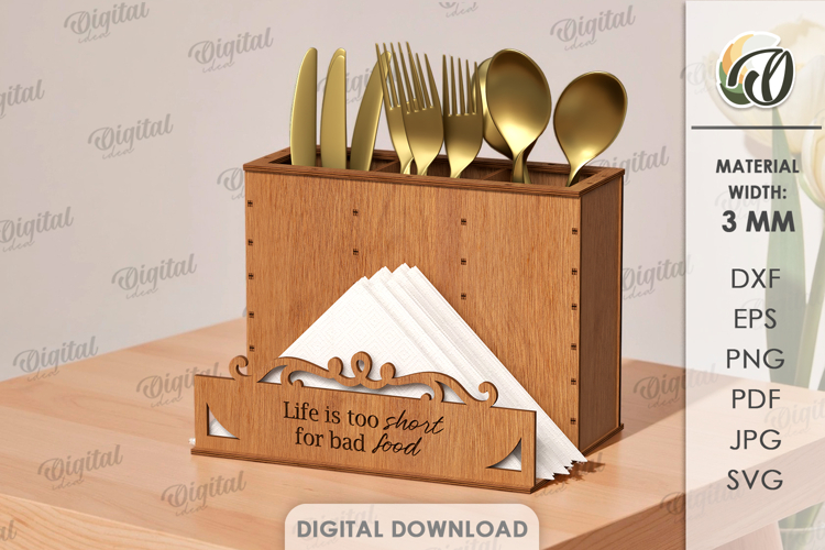 3D Cutlery Organizer Laser Cut. Kitchen Organizer SVG