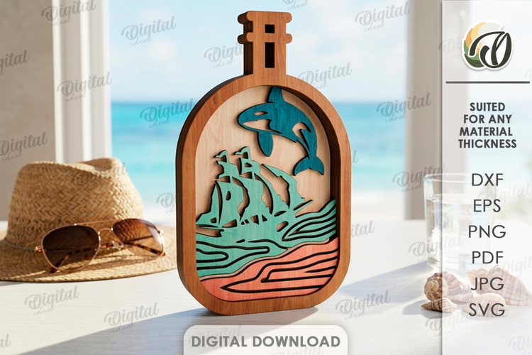 3D Bottle Decor Laser Cut. Standing Decor SVG