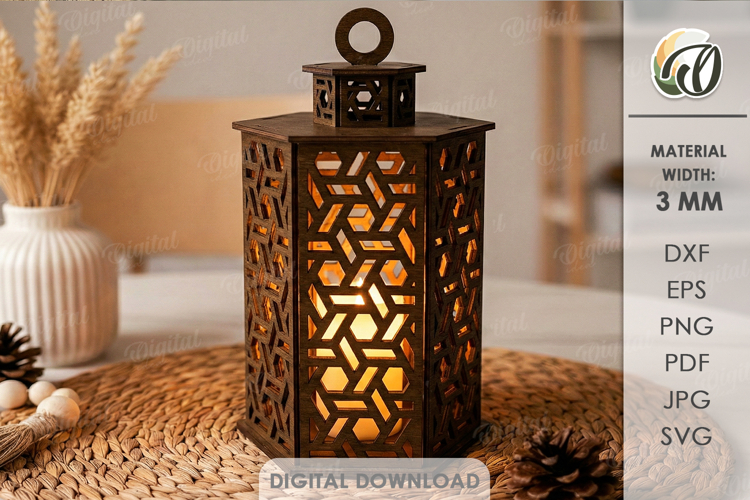 3D Decorative Lantern Laser Cut. Tea light Candle Holder SVG