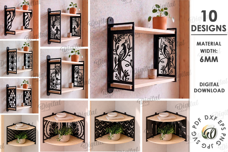 Decorative Wall Shelves Bundle Laser Cut. Display Shelf SVG