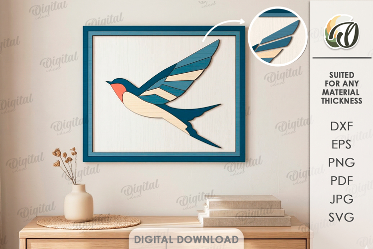 3D Decorative Wall Laser Cut. Wall Decor. Bird SVG