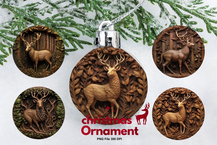 Christmas Wooden Deer Ornament Circle Deer Forest Decorate example image 1