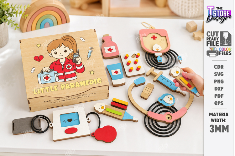Wooden Doctor Kit Box Laser Cut | Little Paramedic SVG | CNC