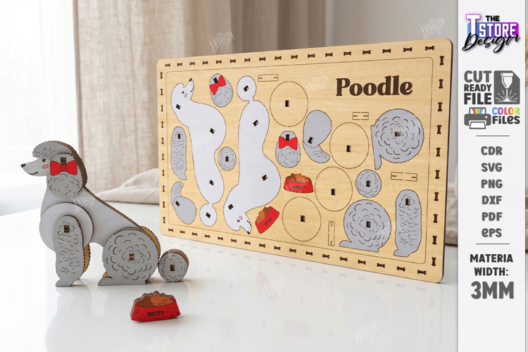 Dog Breed Card Puzzle Laser Cut | 3D Puzzle | Poodle SVG