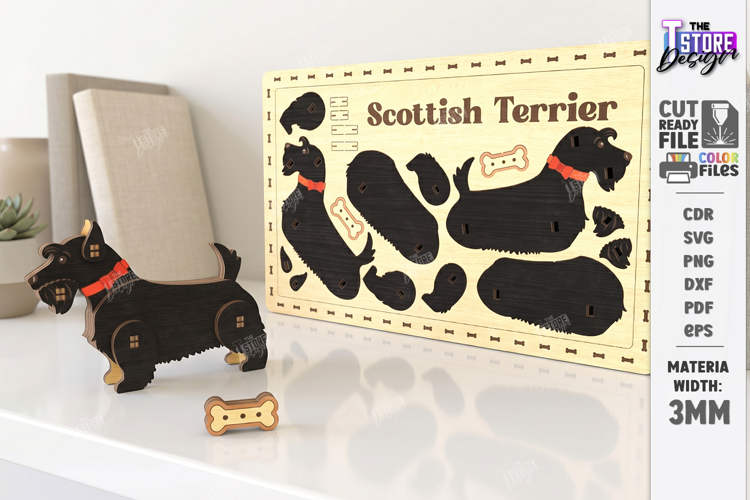 Dog Card Puzzle Laser Cut | 3D Puzzle | Scottish Terrier SVG