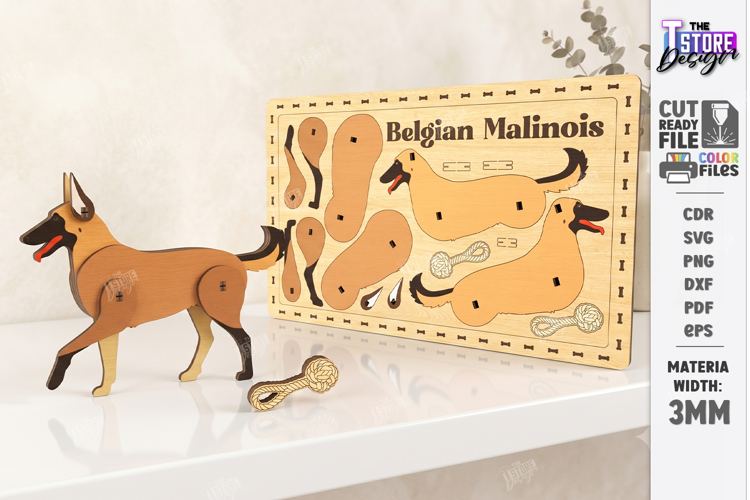 Dog Breed Card Puzzle Laser Cut | 3D Puzzle | Malinois SVG