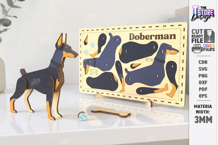 Dog Breed Card Puzzle Laser Cut | 3D Puzzle | Doberman SVG example image 1