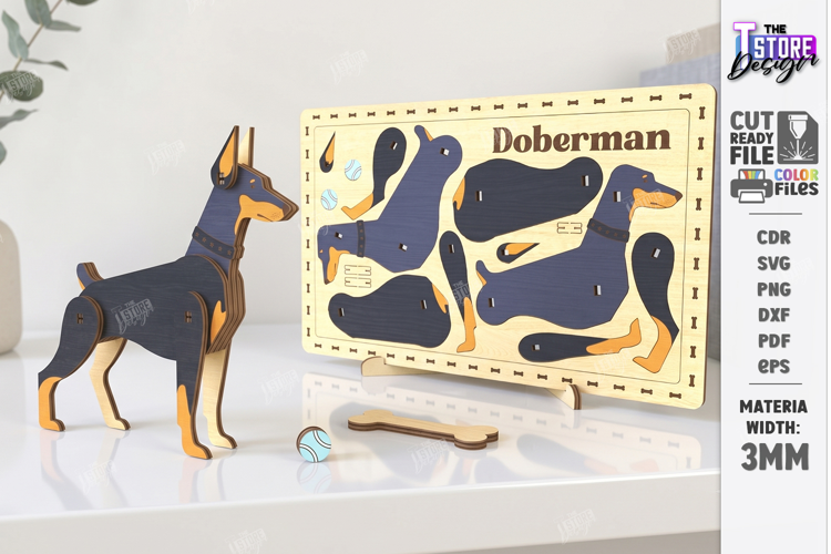 Dog Breed Card Puzzle Laser Cut | 3D Puzzle | Doberman SVG