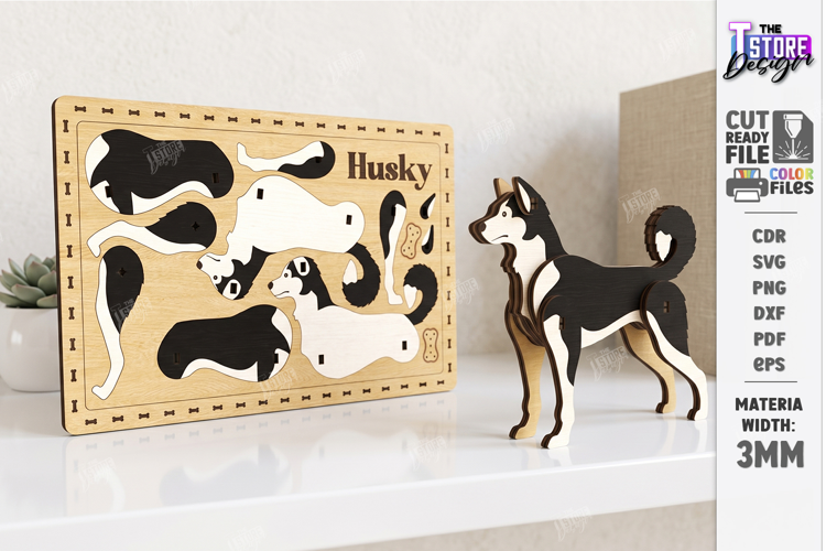 Dog Breed Card Puzzle Laser Cut | 3D Puzzle | Husky | CNC