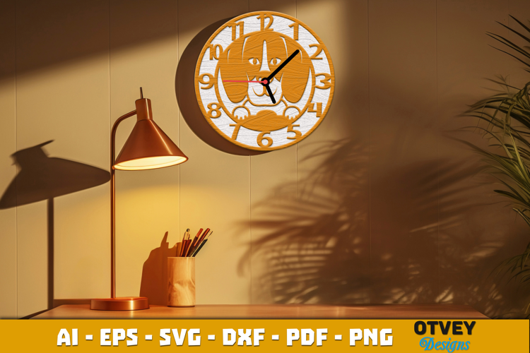 Wooden Dog Wall Clock Lasercut