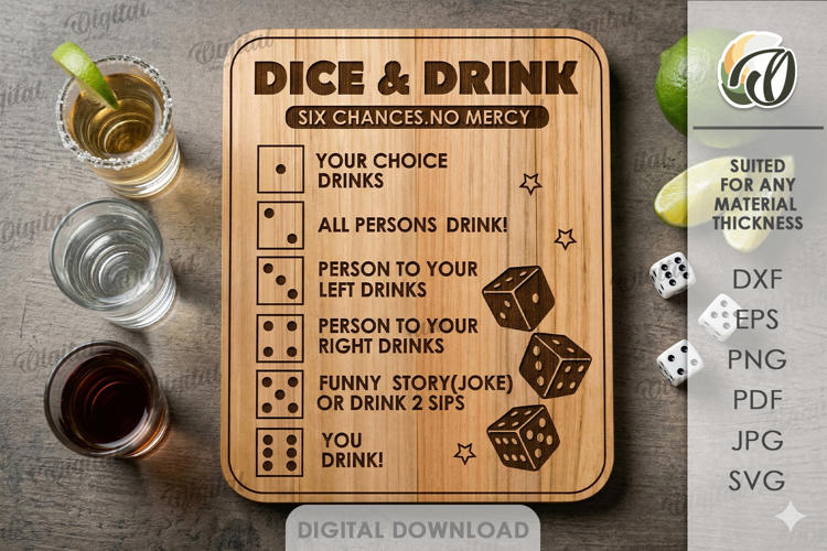 Drinking Game Laser Cut. Dice Drinking Game Board SVG