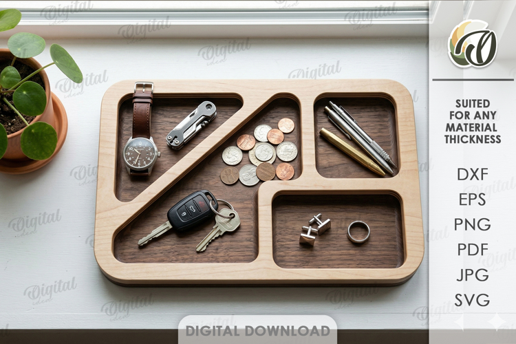 3D Dump Tray Laser Cut. Storage Organizer.Catchall Tray SVG