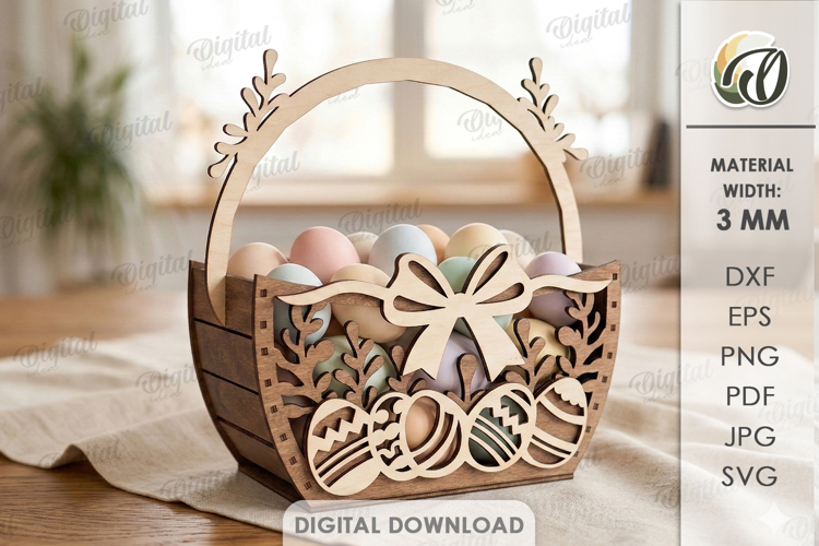 3D Easter Basket Laser Cut. Easter Egg Holder SVG