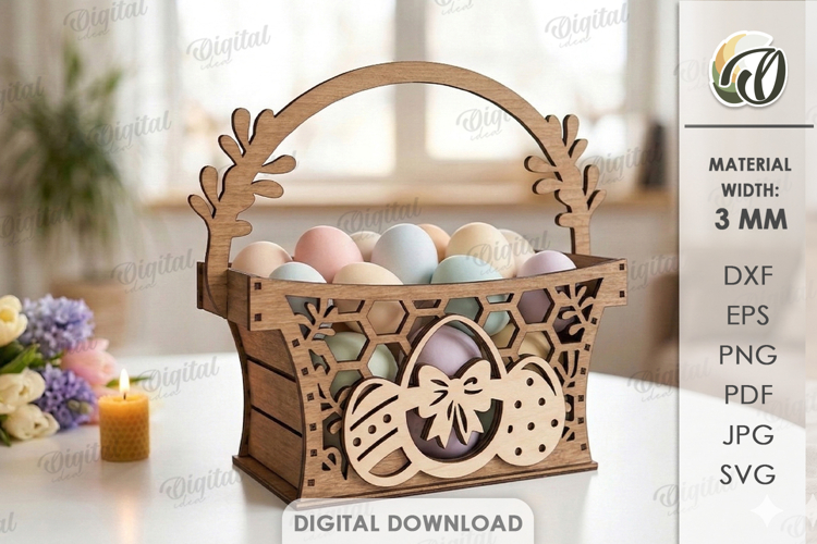 3D Easter Basket Laser Cut. Easter Egg Holder SVG