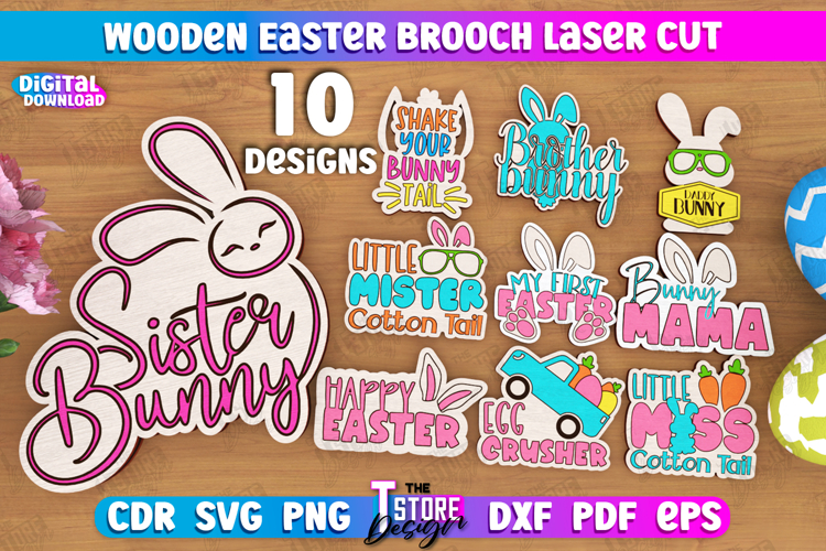 Wooden Easter Brooch Laser Cut Bundle,Easter Accessories SVG