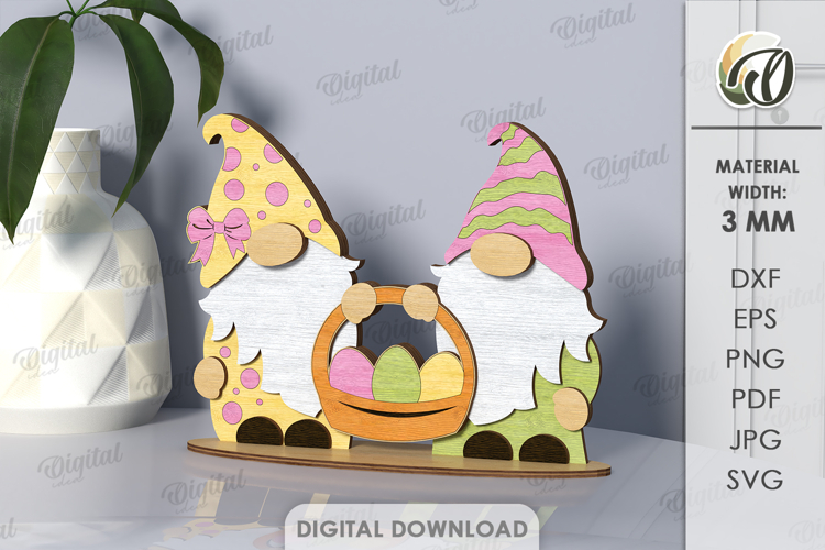 3D Easter Gnomes Laser Cut. Easter Stand Decor SVG
