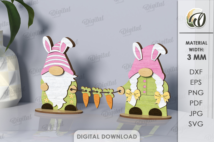 3D Easter Gnomes Laser Cut. Easter Stand Decor SVG