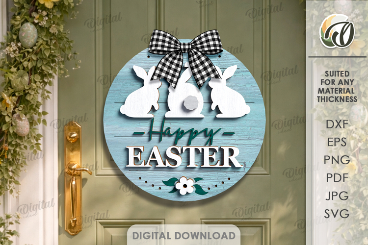 3D Easter Round Sign Laser Cut. Door Sign SVG