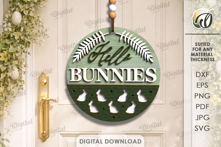 3D Easter Round Sign Laser Cut. Door Sign SVG