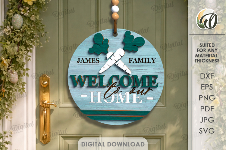 3D Easter Round Sign Laser Cut. Door Sign SVG