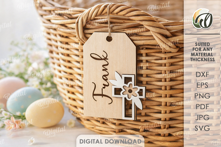 3D Easter Tag Laser Cut. Personalized Gift Tag SVG