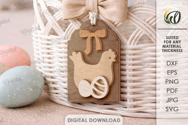 3D Easter Tag Laser Cut. Easter Gift Tag SVG
