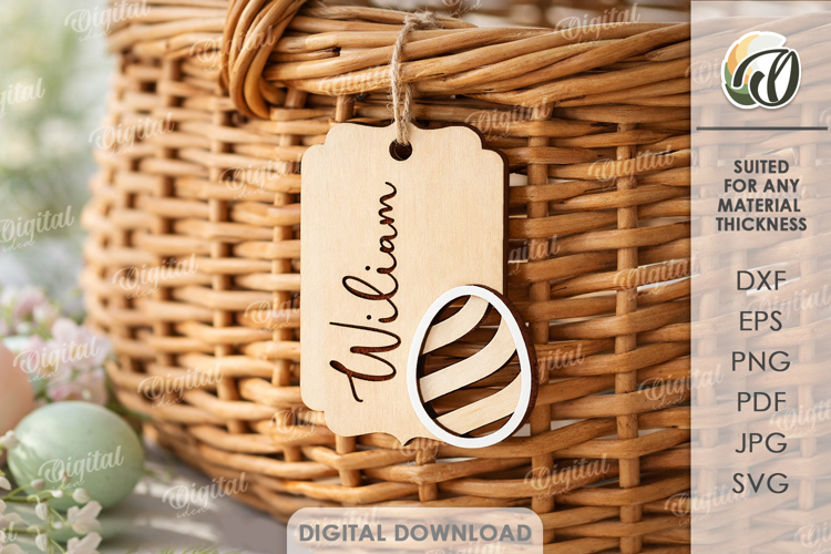 3D Easter Tag Laser Cut. Personalized Gift Tag SVG