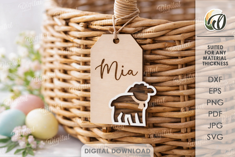 3D Easter Tag Laser Cut. Personalized Gift Tag SVG