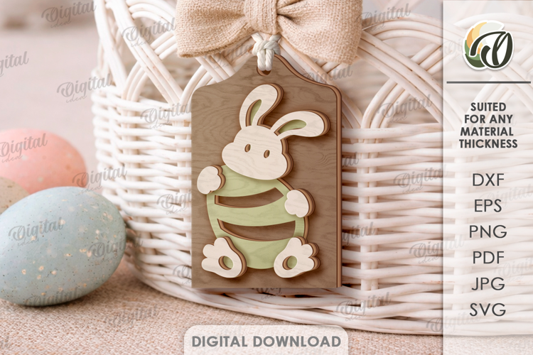 3D Easter Tag Laser Cut. Easter Gift Tag SVG