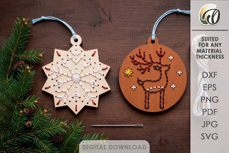 Christmas Embroidery Ornaments Laser Cut. Stitch Pattern SVG example image 1