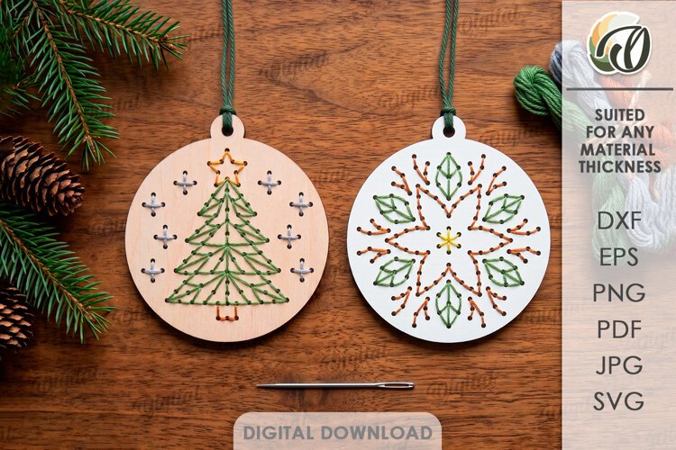 Christmas Embroidery Ornaments Laser Cut. Stitch Pattern SVG example image 1
